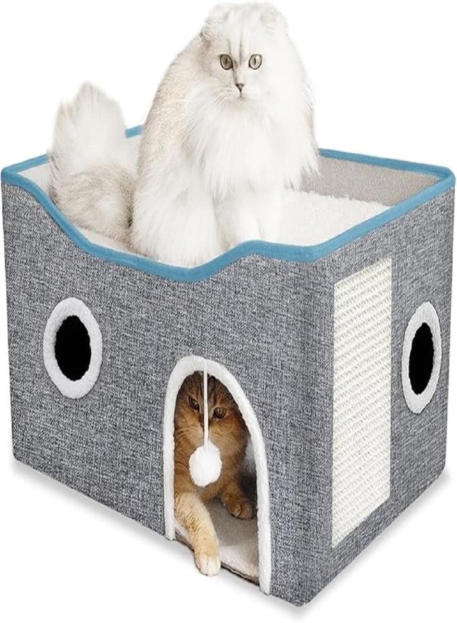 Abhsant Cat House for Indoor Cats with Round Window Cat Cave for Pet Cat House with Fluffy Ball Hanging and Scratch Pad, Foldable Cat Hideaway for Multi Cats, (AB-02) - Image 1